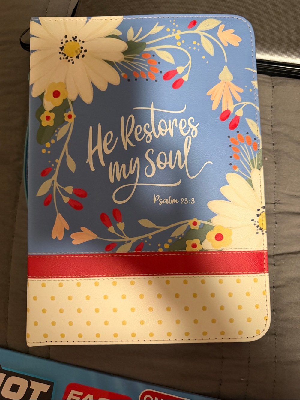 Floral 'He Restores My Soul' Bible or Journal Cover - Blue & Cream